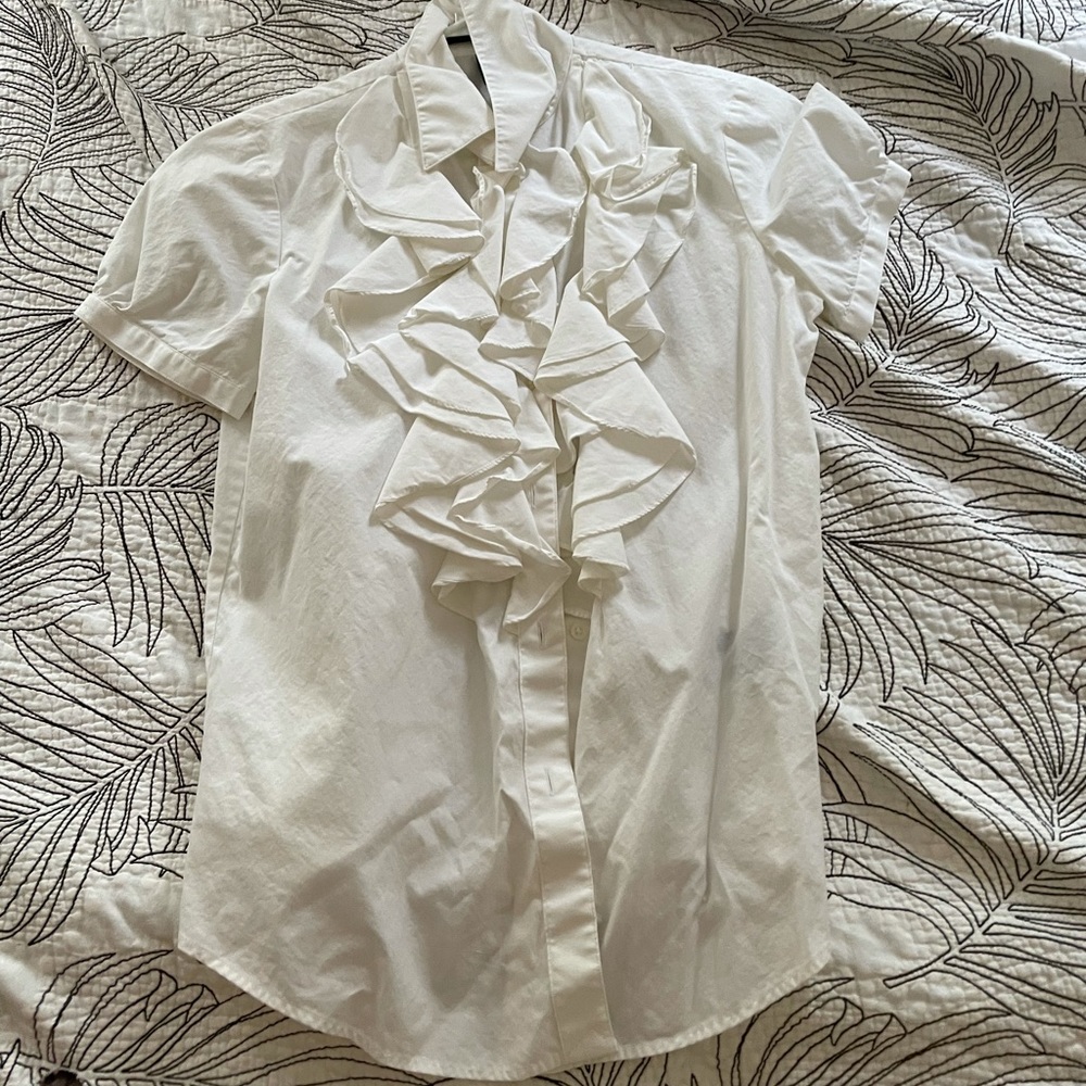 White ruffled chest blouse